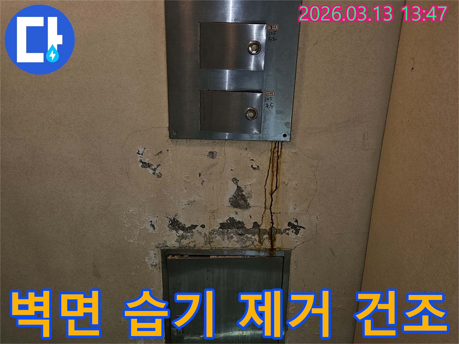 주택 벽면의 누수 흔적-습기 제거 및 완벽 건조-쾌적한 환경 조성