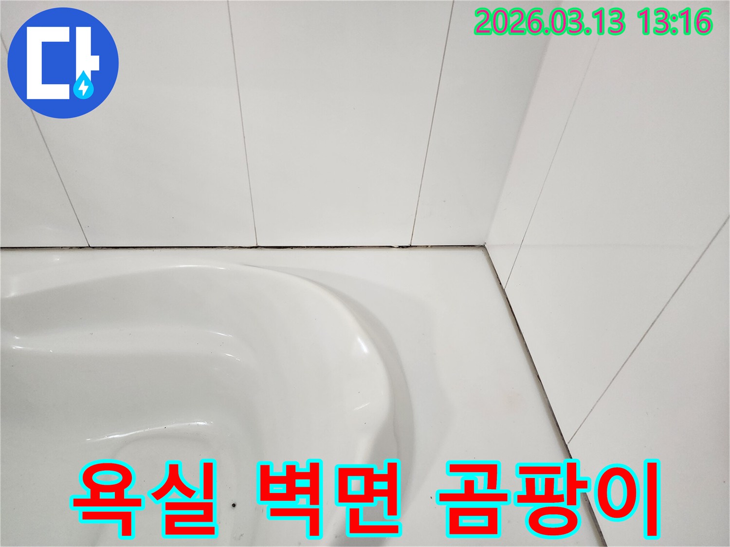 욕실 변기 주변-벽면 타일과-바닥 타일 경계에-발생한 검은 곰팡이와-오염을 보여주는 사진
