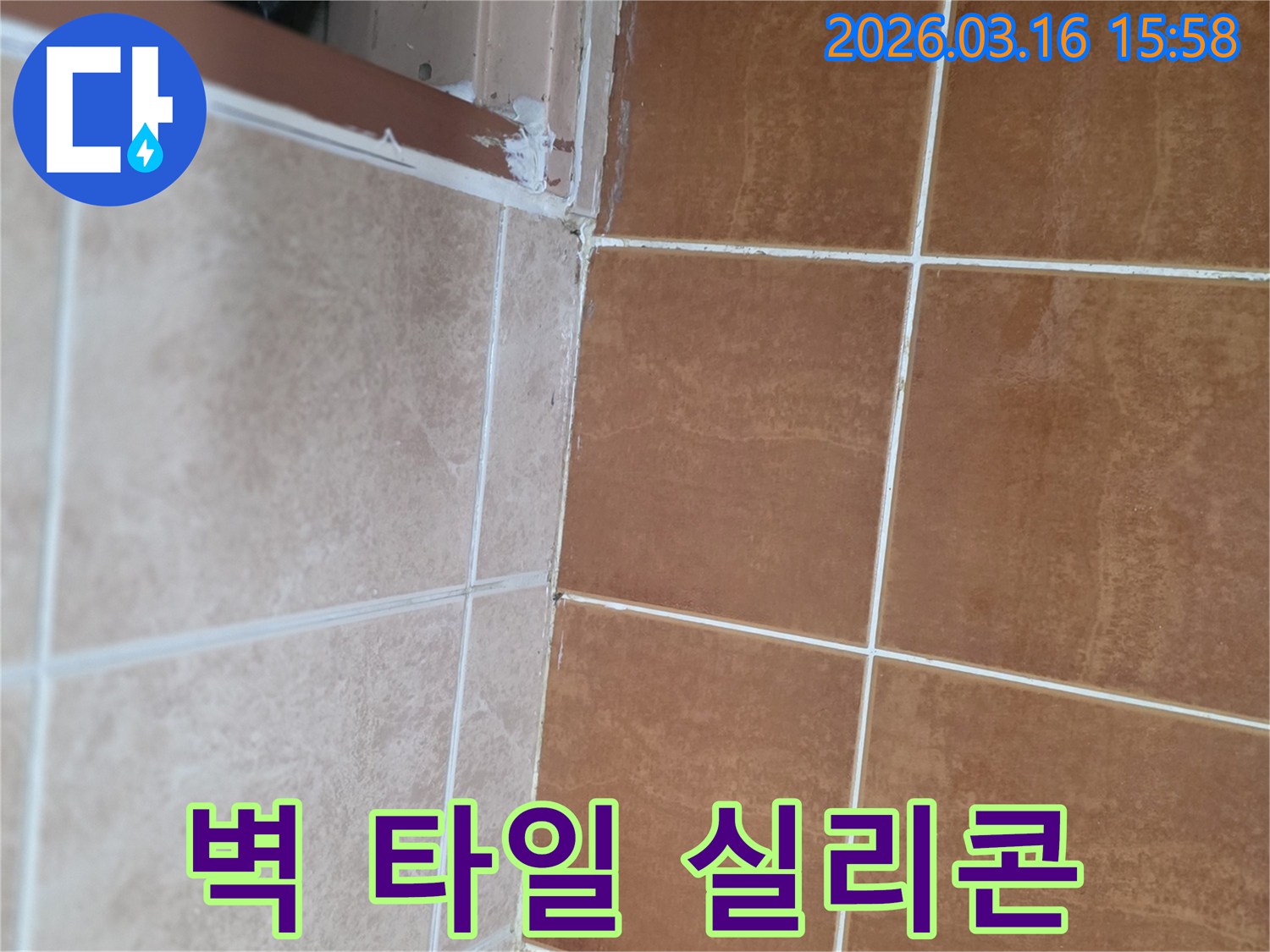 욕실 벽 타일과 바닥 타일의 경계면-그리고 샤워부스 주변의 오래된 실리콘 상태를 보여줍니다.