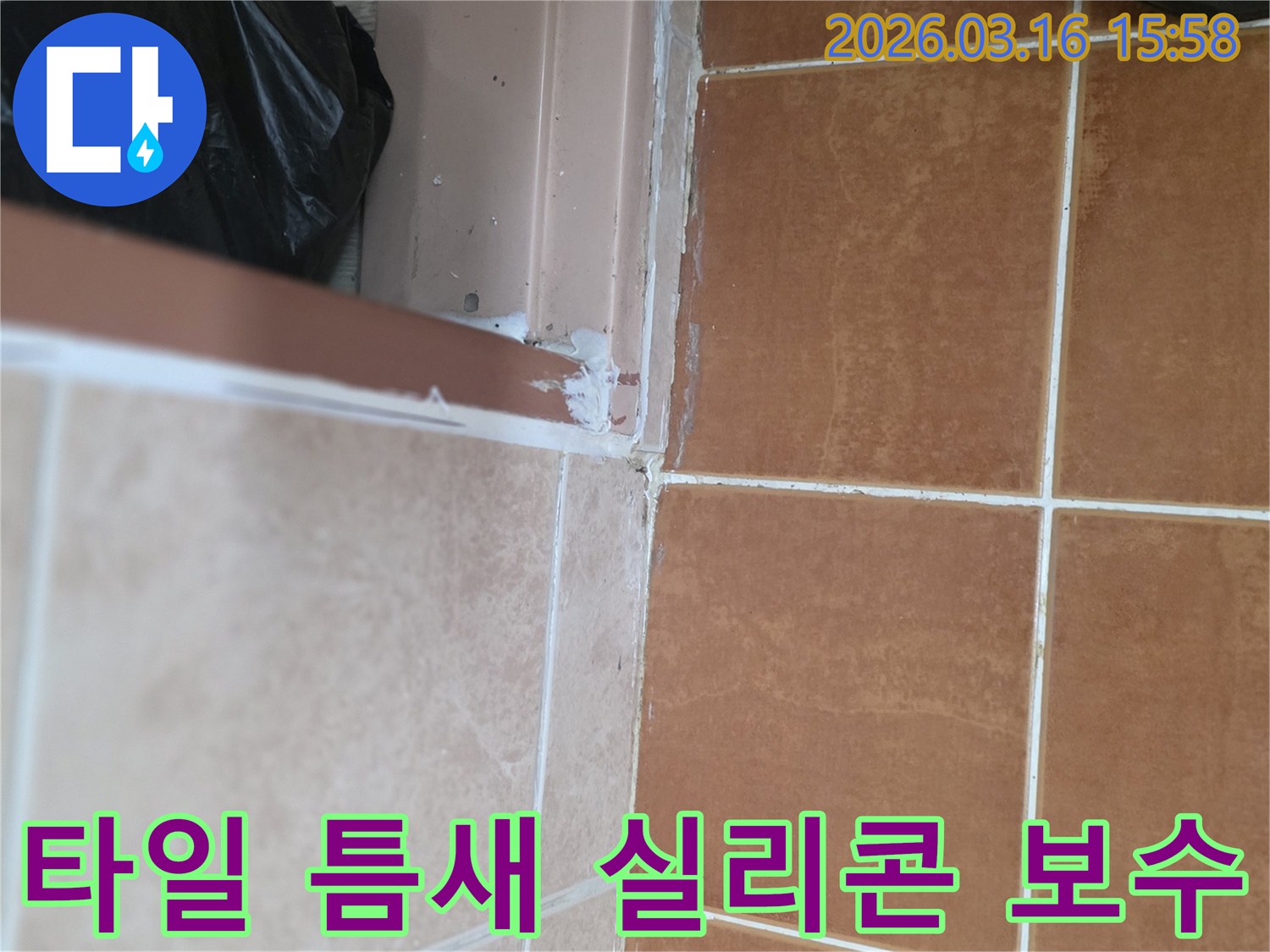 타일-틈새-누수-수리를-위해-기존-실리콘을-제거하고-새로운-방수-실리콘으로-보수-하는-현장