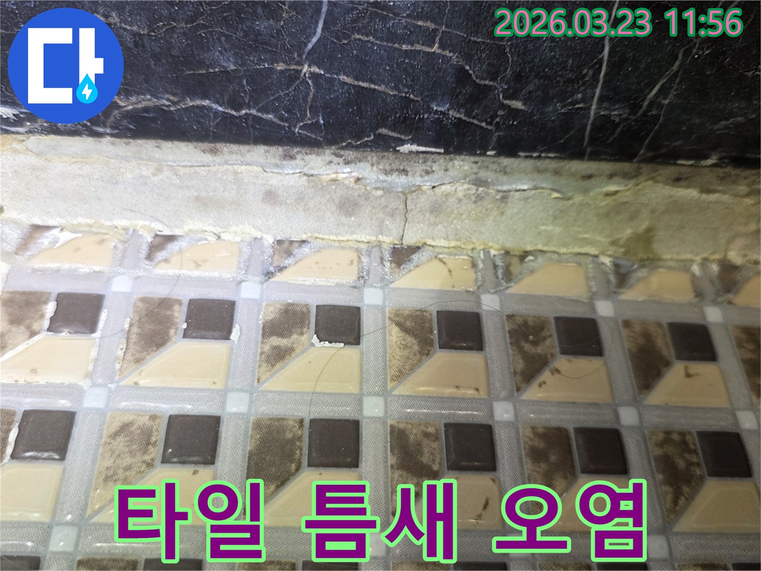 이-사진은-하남-지역-욕실에서-발견된-타일-틈새의-오염과-누수-흔적을-보여줍니다-벽면과-바닥-경계의-변색과-균열이-명확합니다