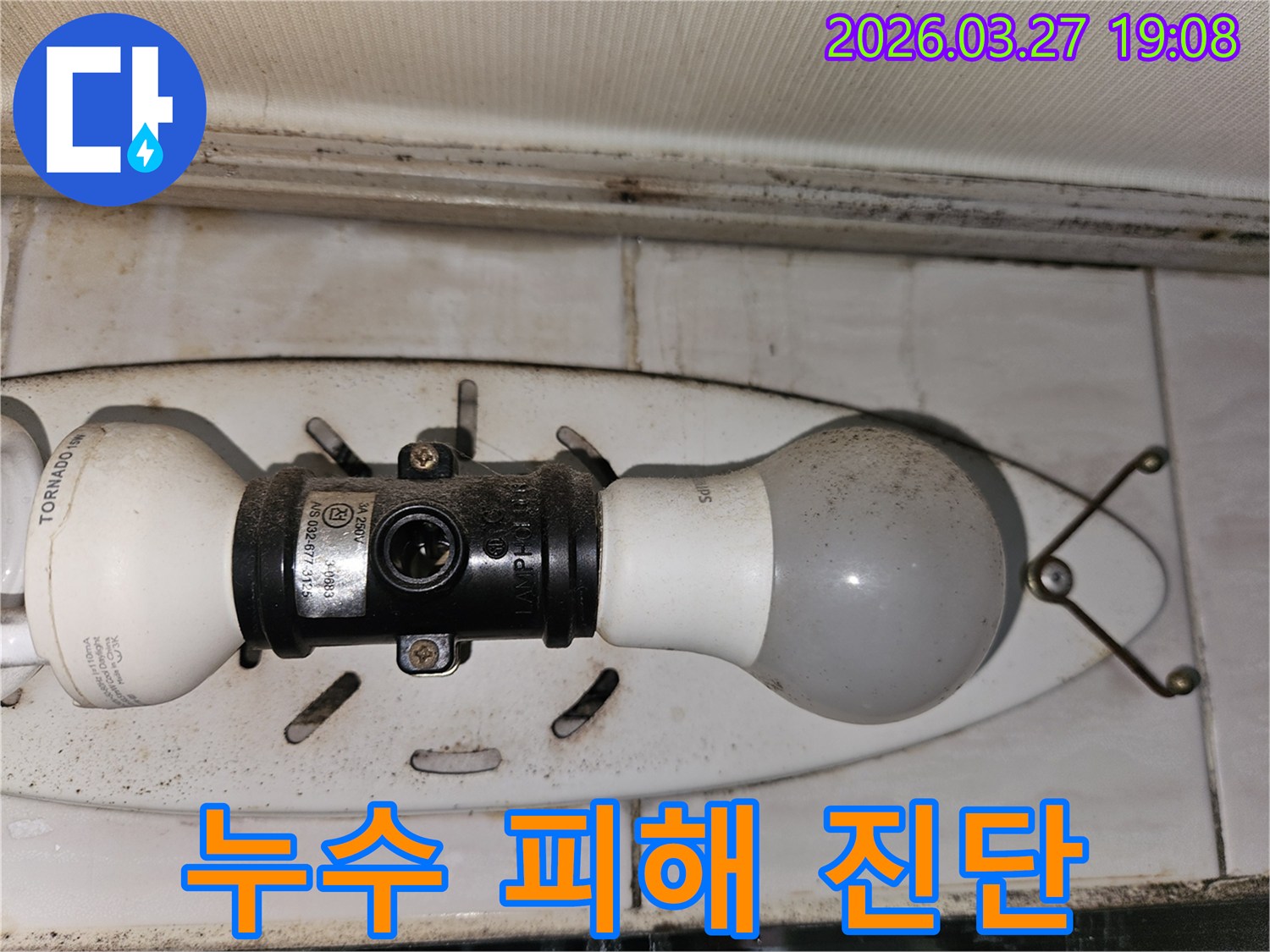 천장-조명-주변에-발생한-물샘-흔적과-곰팡이로-인해-누수-피해-진단이-필요한-현장-사진입니다