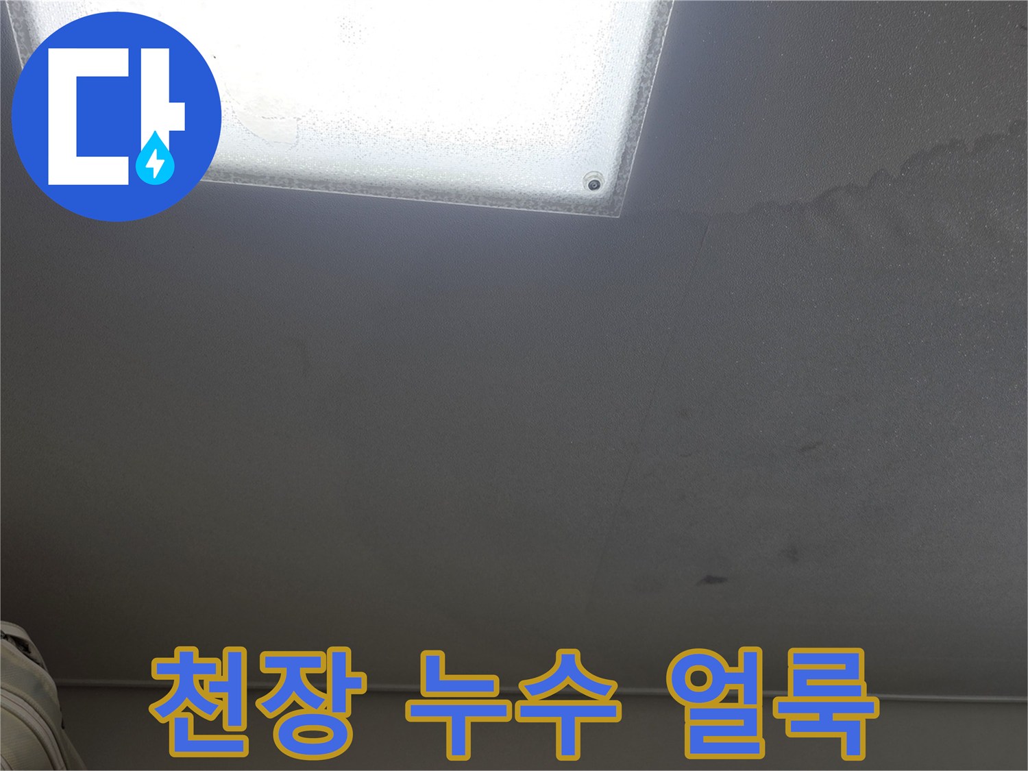 천장 조명 주변부에 나타난 물자국과 습기 흔적