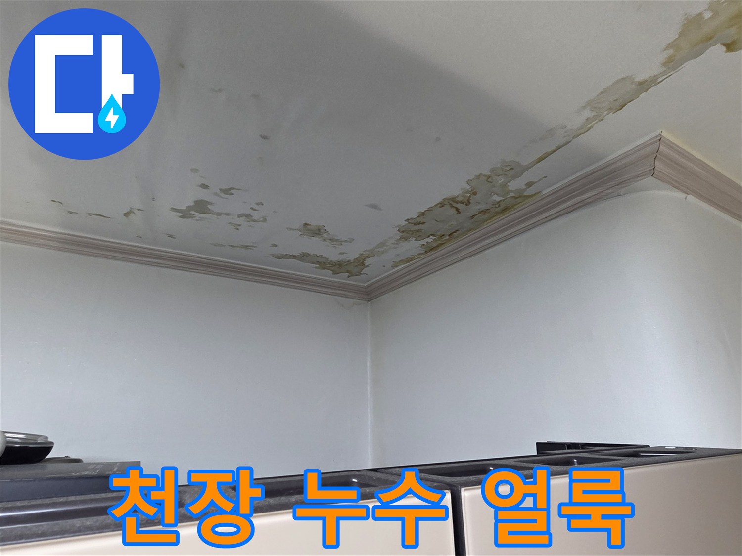 세탁실 천장 구석-물샘으로 인한 변색된 부분