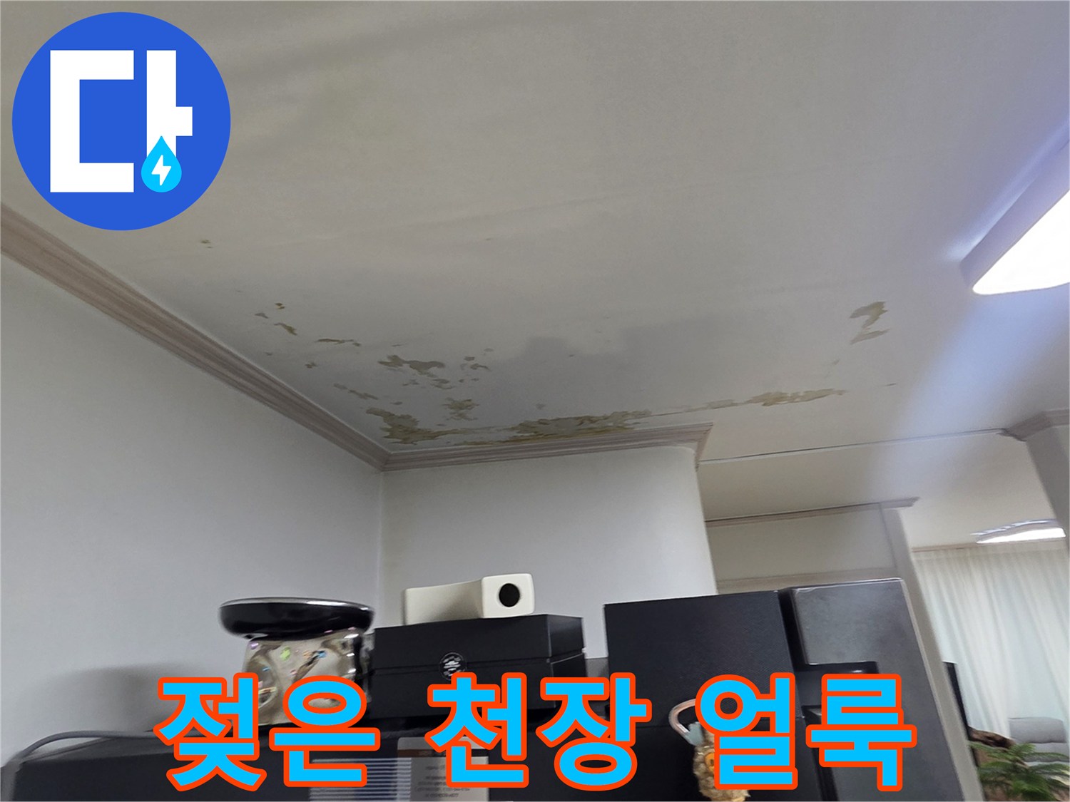 세탁실 천장 부위-누수 피해로 인한 물 얼룩 발생
