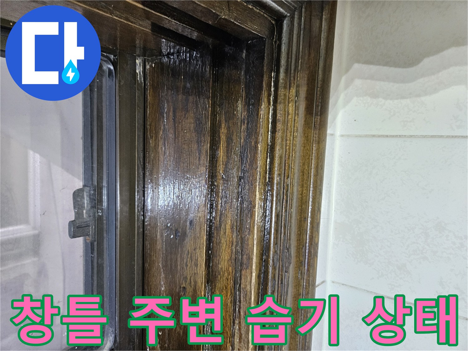 송파구 가락본 현장-창틀 주변의 젖은 나무 프레임 모습