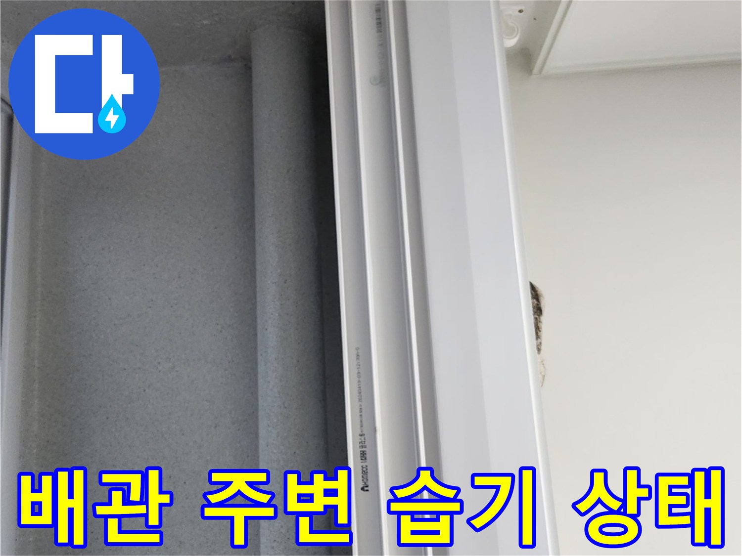 우수관 배관 - 벽체 접합부의 누수 징후 관찰