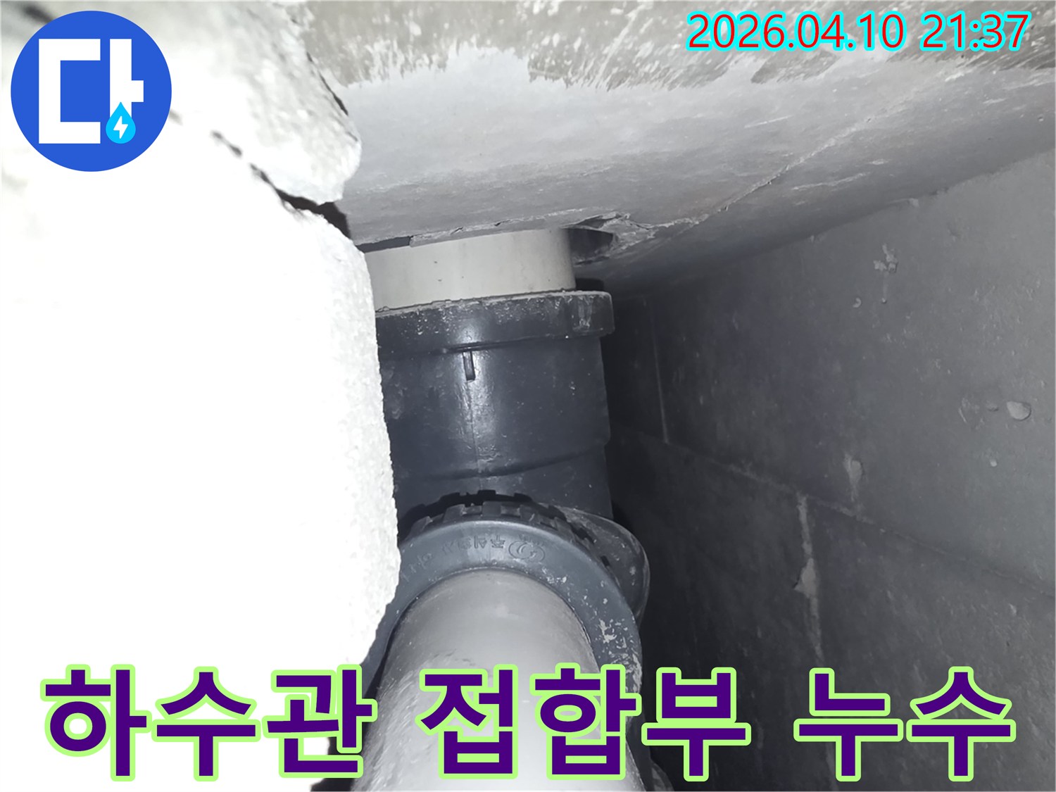 전문가가-하수관-접합부에서-누수-흔적을-발견하고-정밀-진단하는-모습