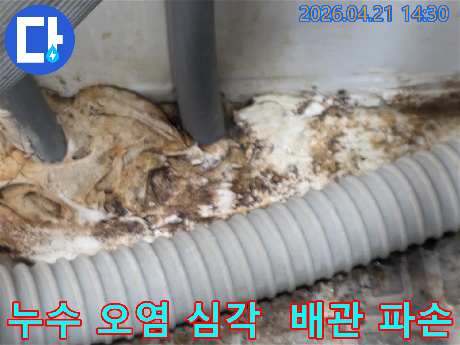 누수로-인해-심하게-오염되고-손상된-배관-주변의-모습을-담은-현장-사진