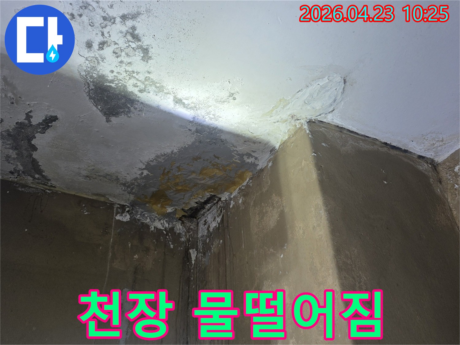 천장-물떨어짐-현장-누수-지점-확인을-위한-사진