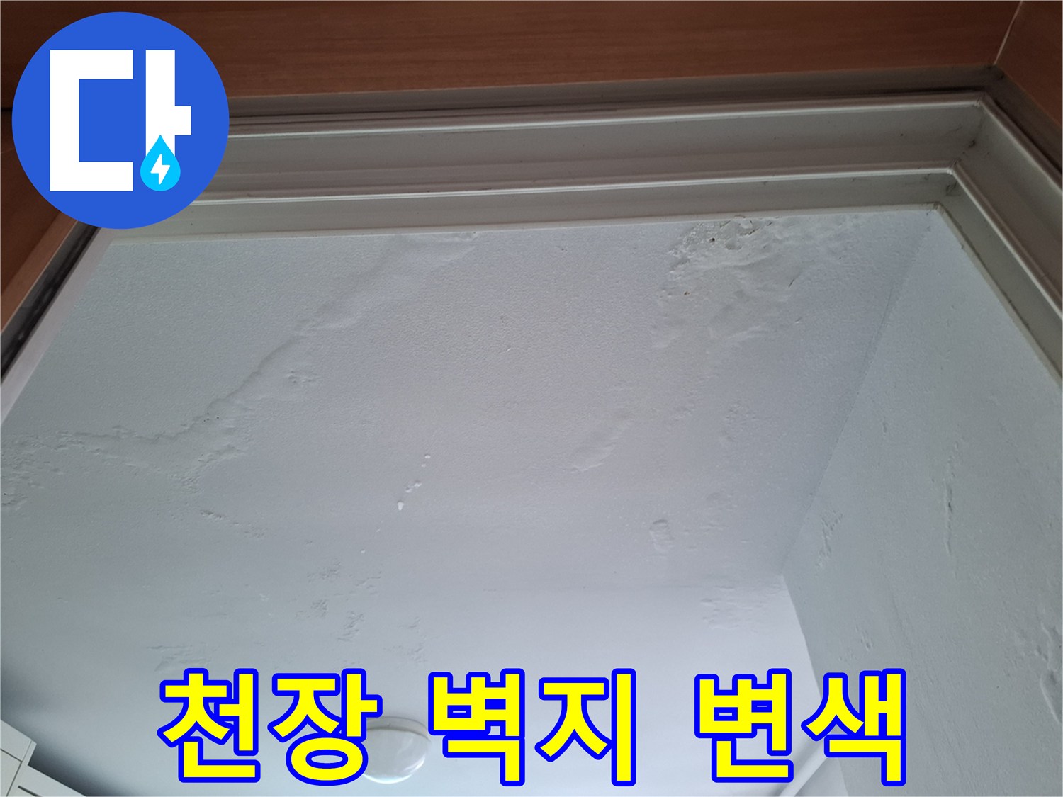 천장 구석과 중앙 부근에 나타난 물자국 및 습기 흔적