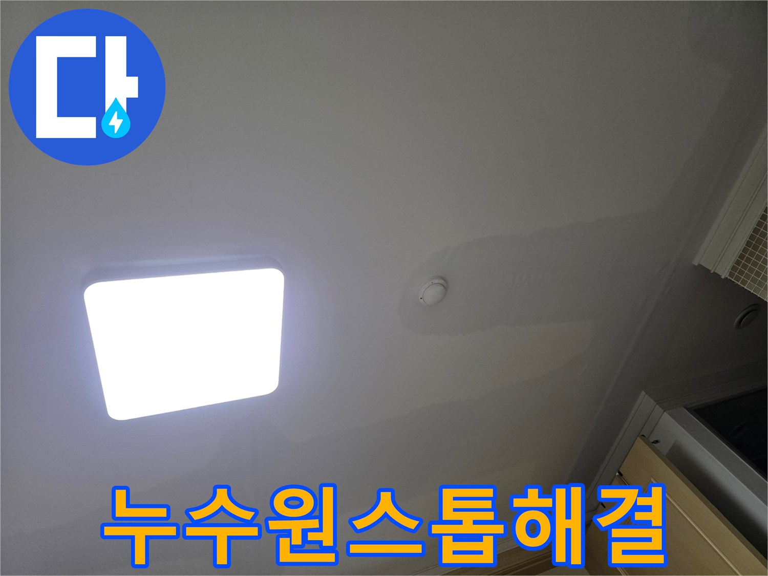아파트 천장에 생긴 물자국으로-누수 피해가 명확히 보이는 상황으로-탐지부터 복구까지 원스톱 서비스가 필요합니다.