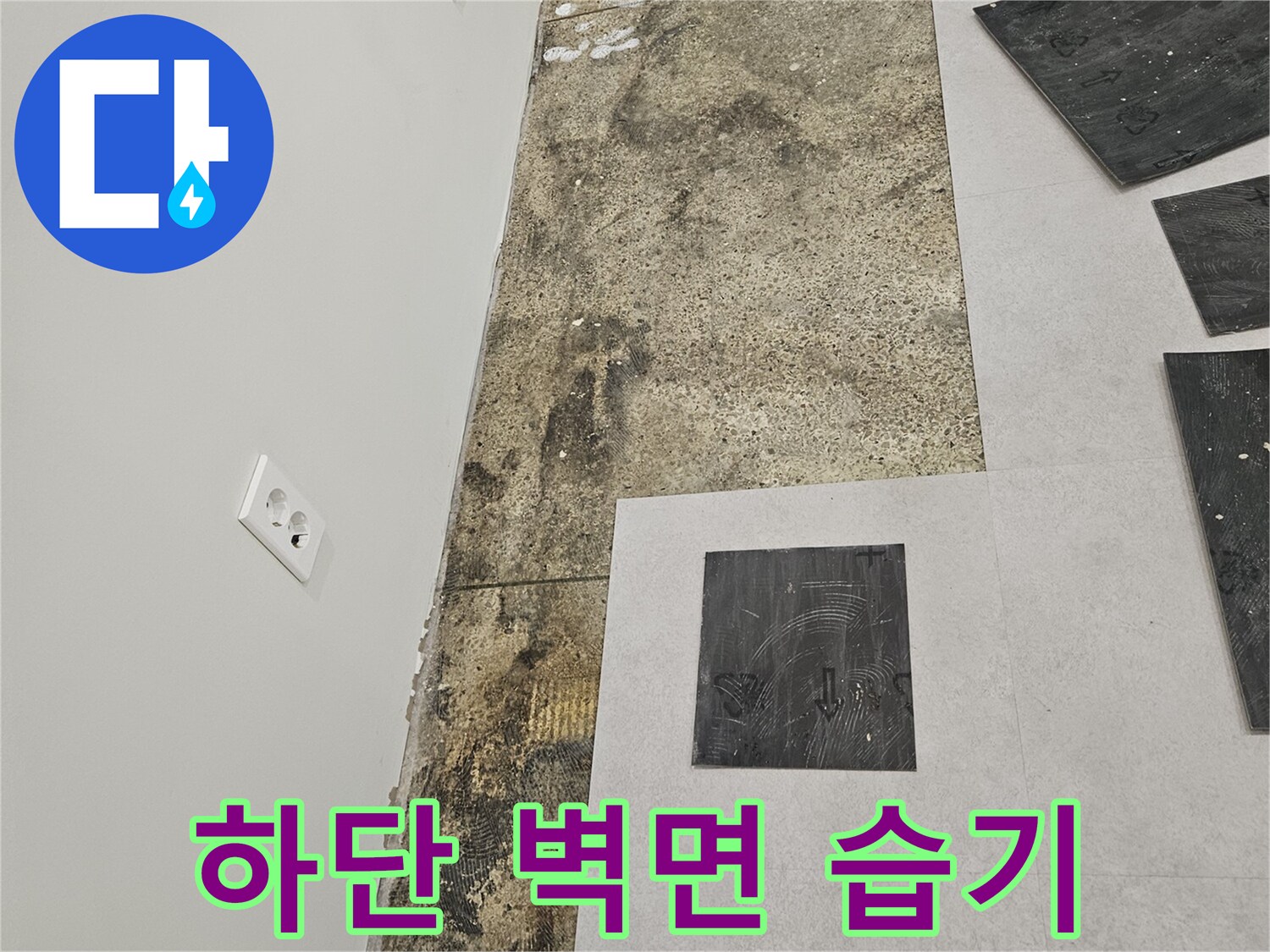 습기와-곰팡이로-오염된-사무실-벽면-타일-하단부