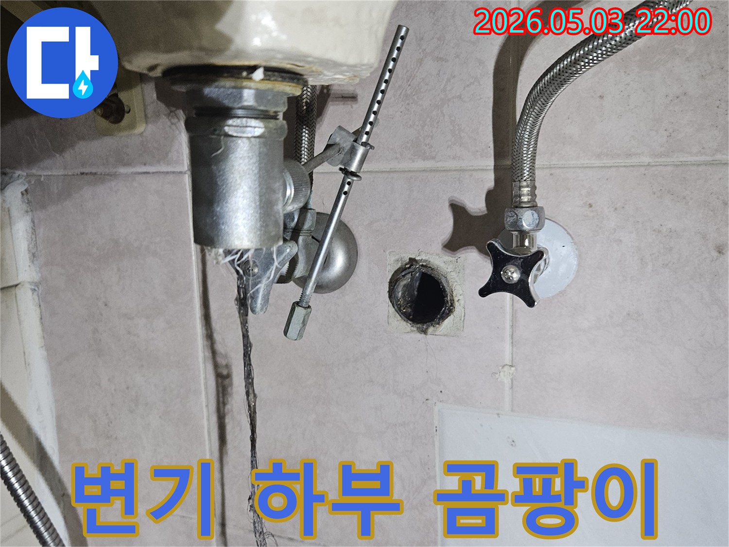 변기 하단부와 벽면 타일 틈새에 생긴-검은 곰팡이와 물기 흔적을 보여주는 이미지
