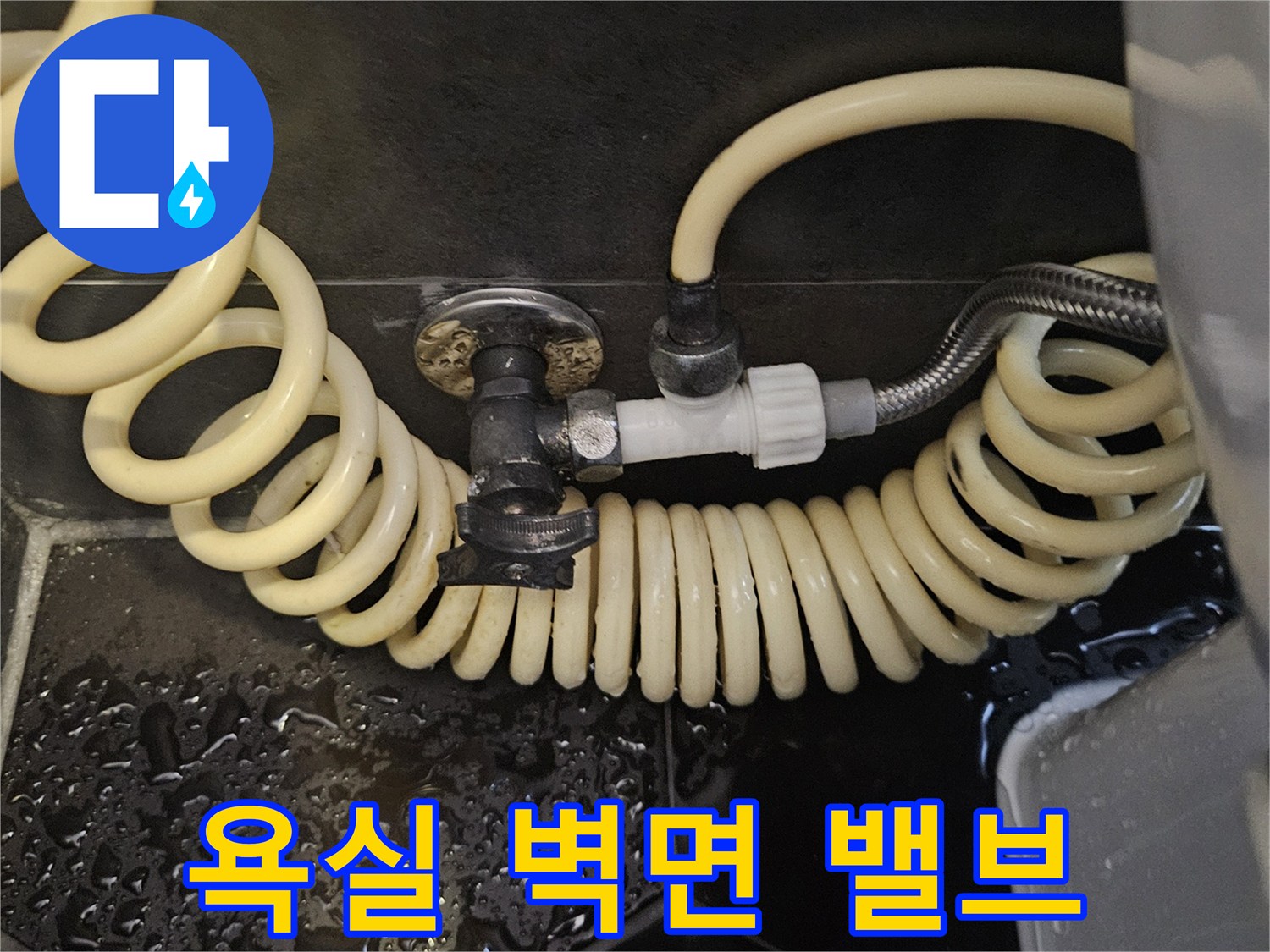 벽면에-고정된-수도-앵글밸브와-노출된-호스