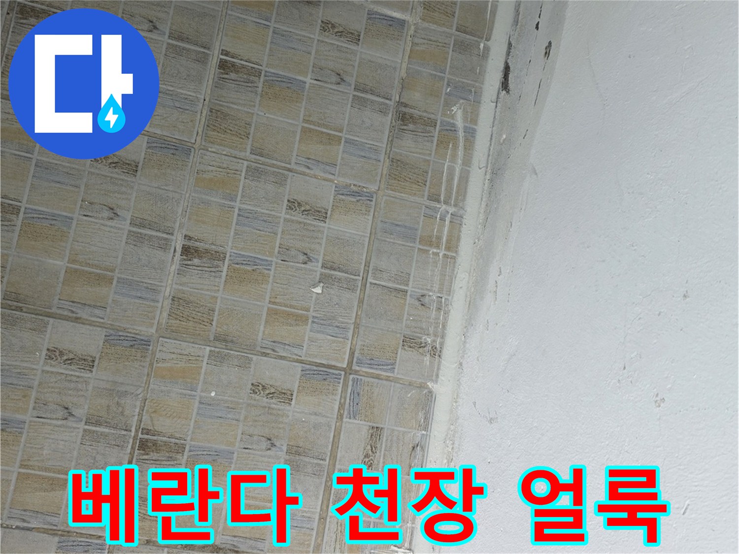 양천구 베란다-천장 부근에 발생한 젖은 얼룩과 타일 틈새 습기 상태