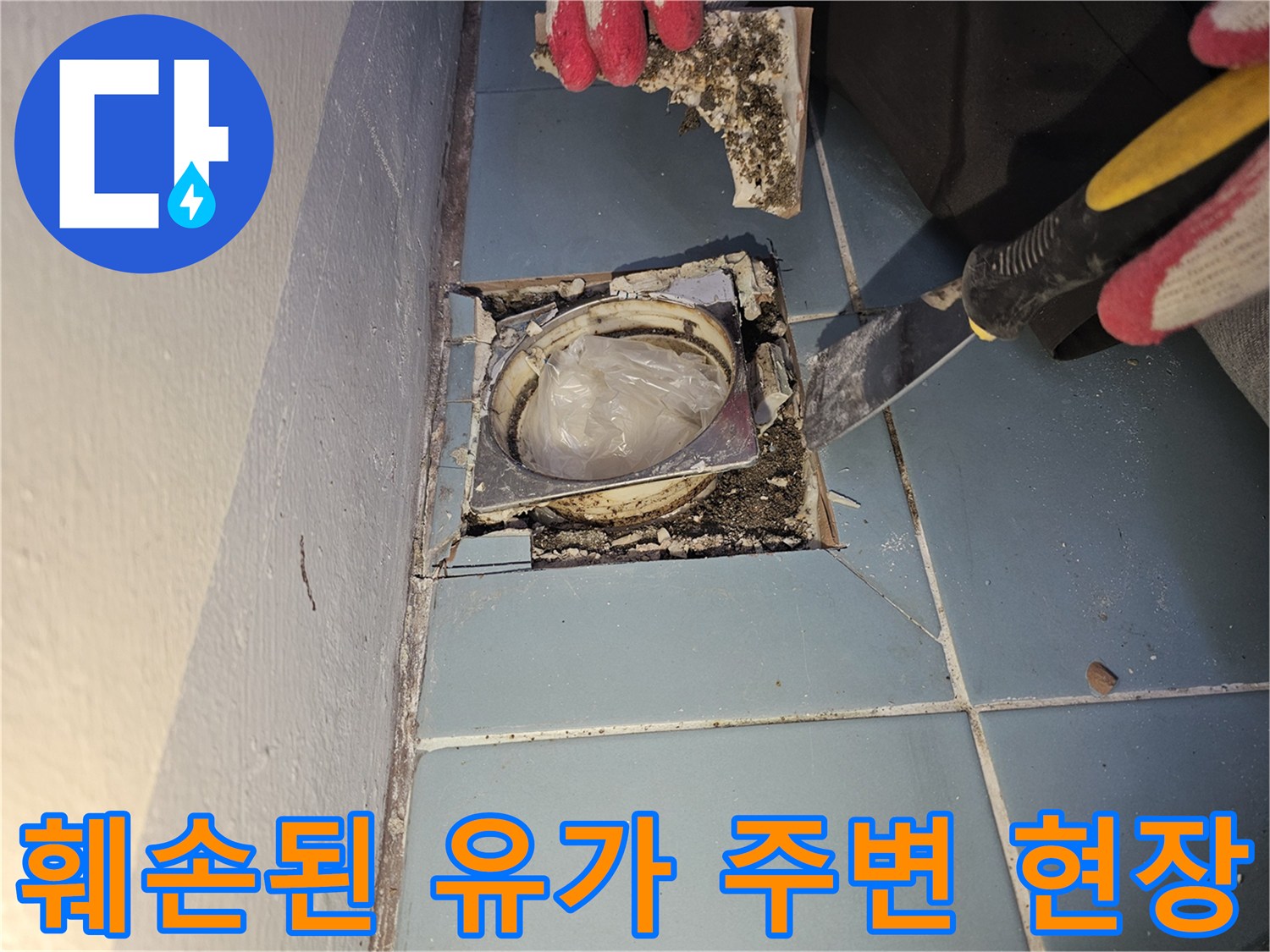유가-제거-후-노출된-배수관-및-주변-타일-틈새