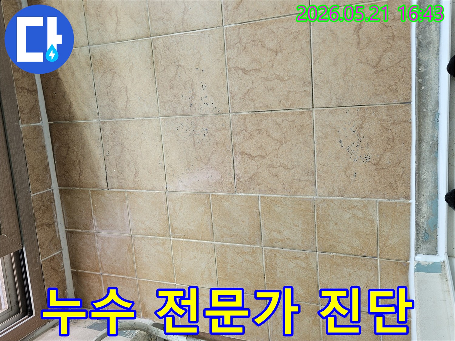 천장-타일의-누수-흔적을-보여주며-누수-전문가의-정확하고-꼼꼼한-진단-과정을-강조하는-사진