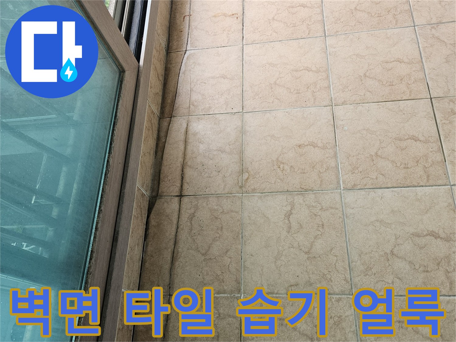 타일-하단부의-습기에_젖은-어두운-변색-지점
