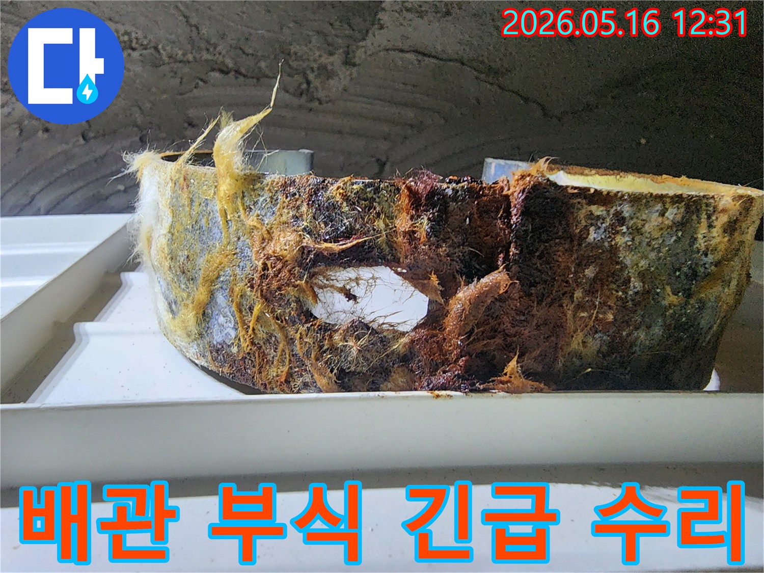 심각하게 부식되어 누수를 유발하던 배관-전문가의 긴급 수리로 안전하게 복구되었습니다