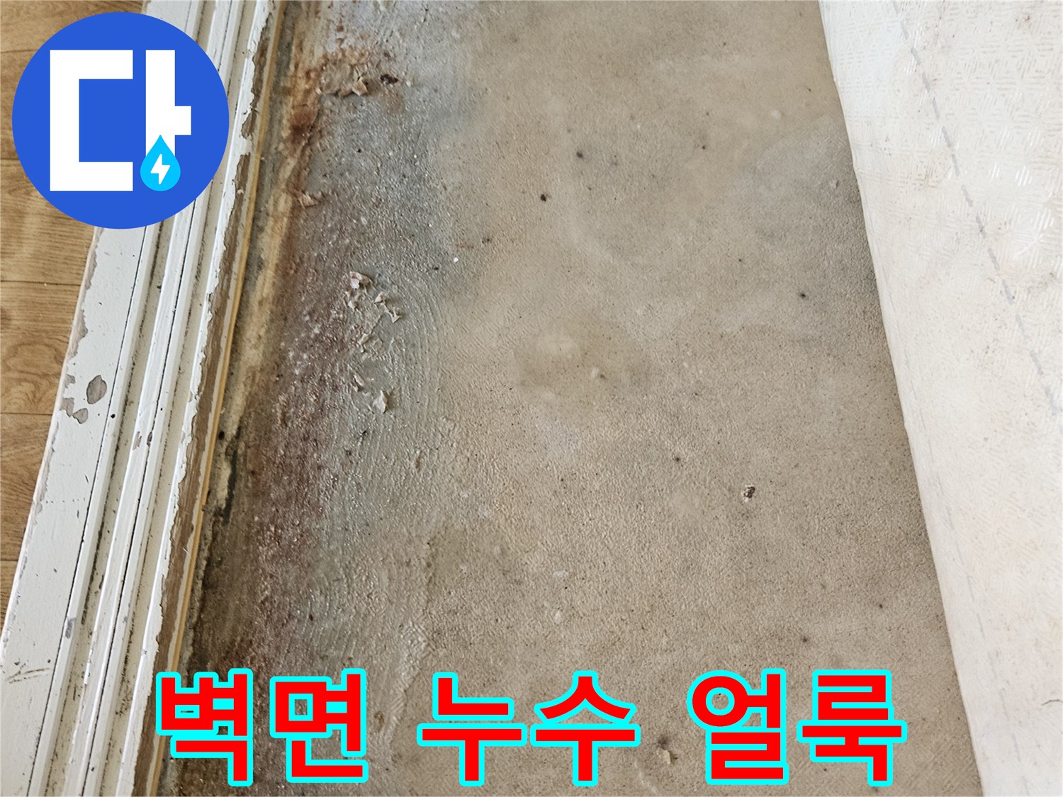 습기로 인해 갈색으로 변한 벽체 마감 부위
