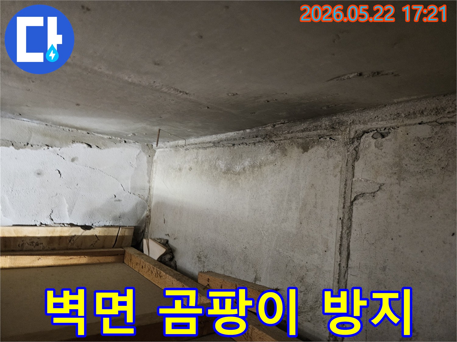 누수로-인해-벽면-전체에-퍼진-곰팡이와-습기-흔적을-보여주며-곰팡이-재발-방지를-위한-완벽한-방수-시공이-필요한-상황입니다.