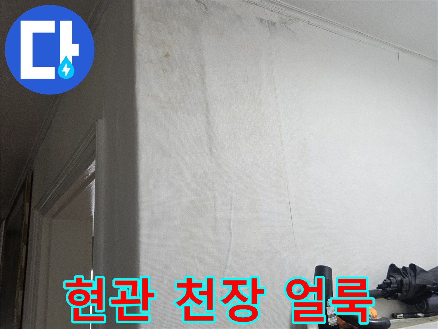 양천구 현관 천장 부근에 발생한 누수 흔적과 변색된 상태
