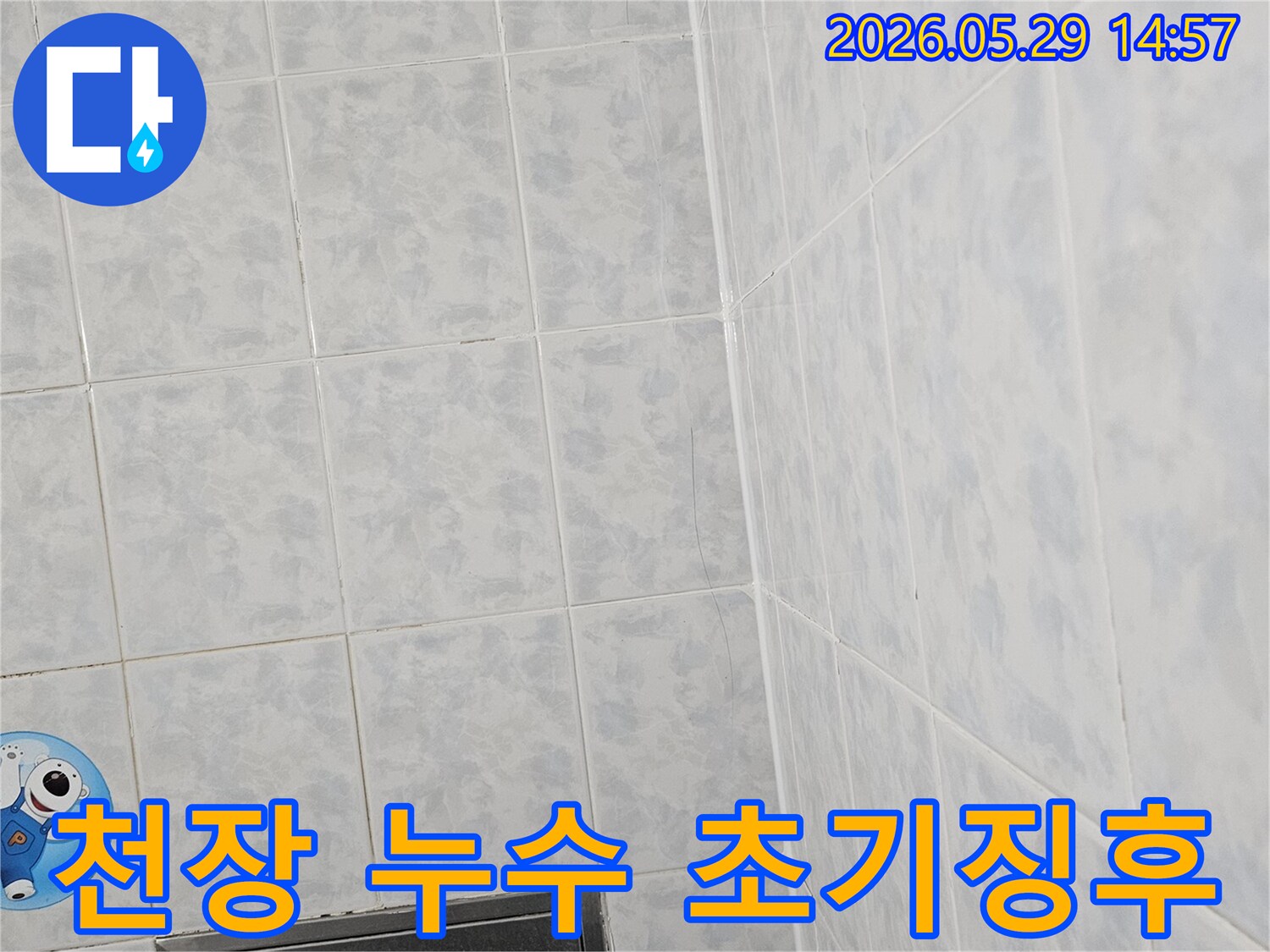 아파트-천장-누수-현장에서-전문가가-타일의-초기-징후를-발견하고-진단하는-모습입니다