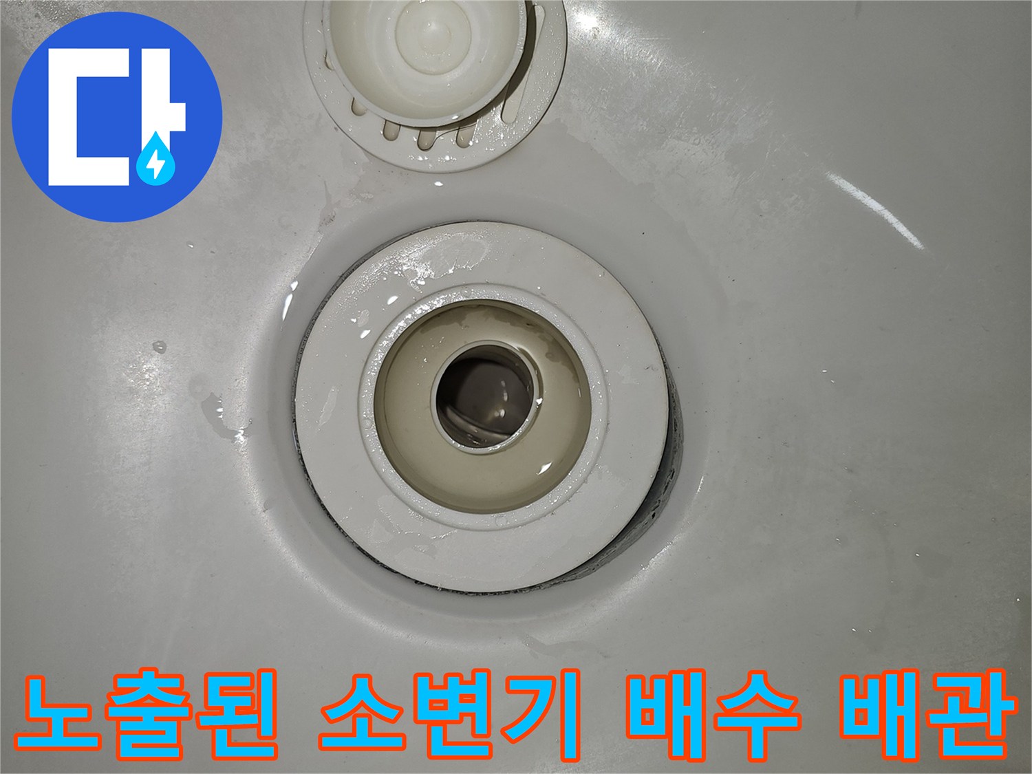 소변기 배수구와 덮개가 분리되어 있는 배관 내부 상태