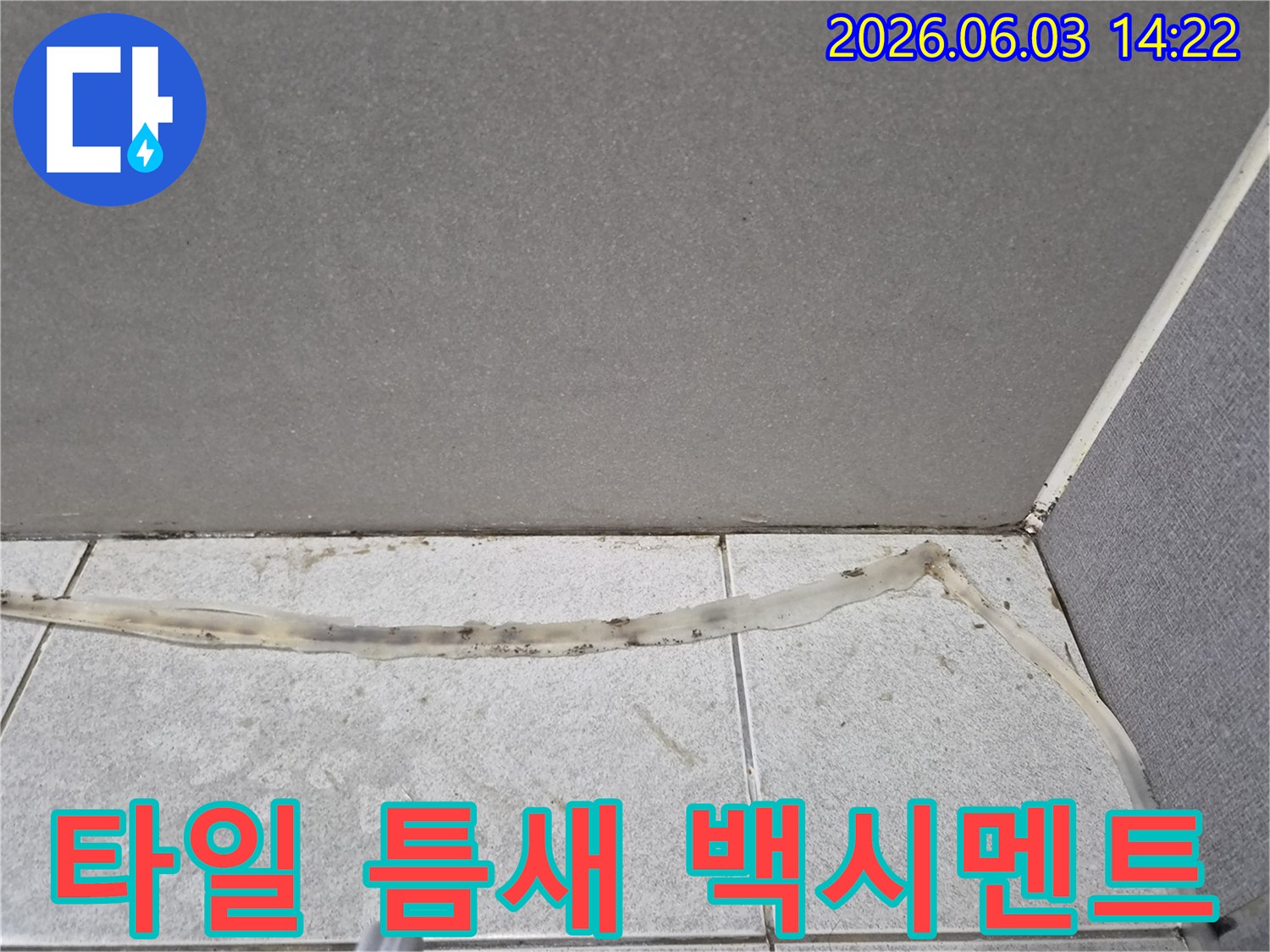 타일-틈새의-백시멘트가-손상되어-물기가-침투할-수-있는-상태를-보여주는-사진