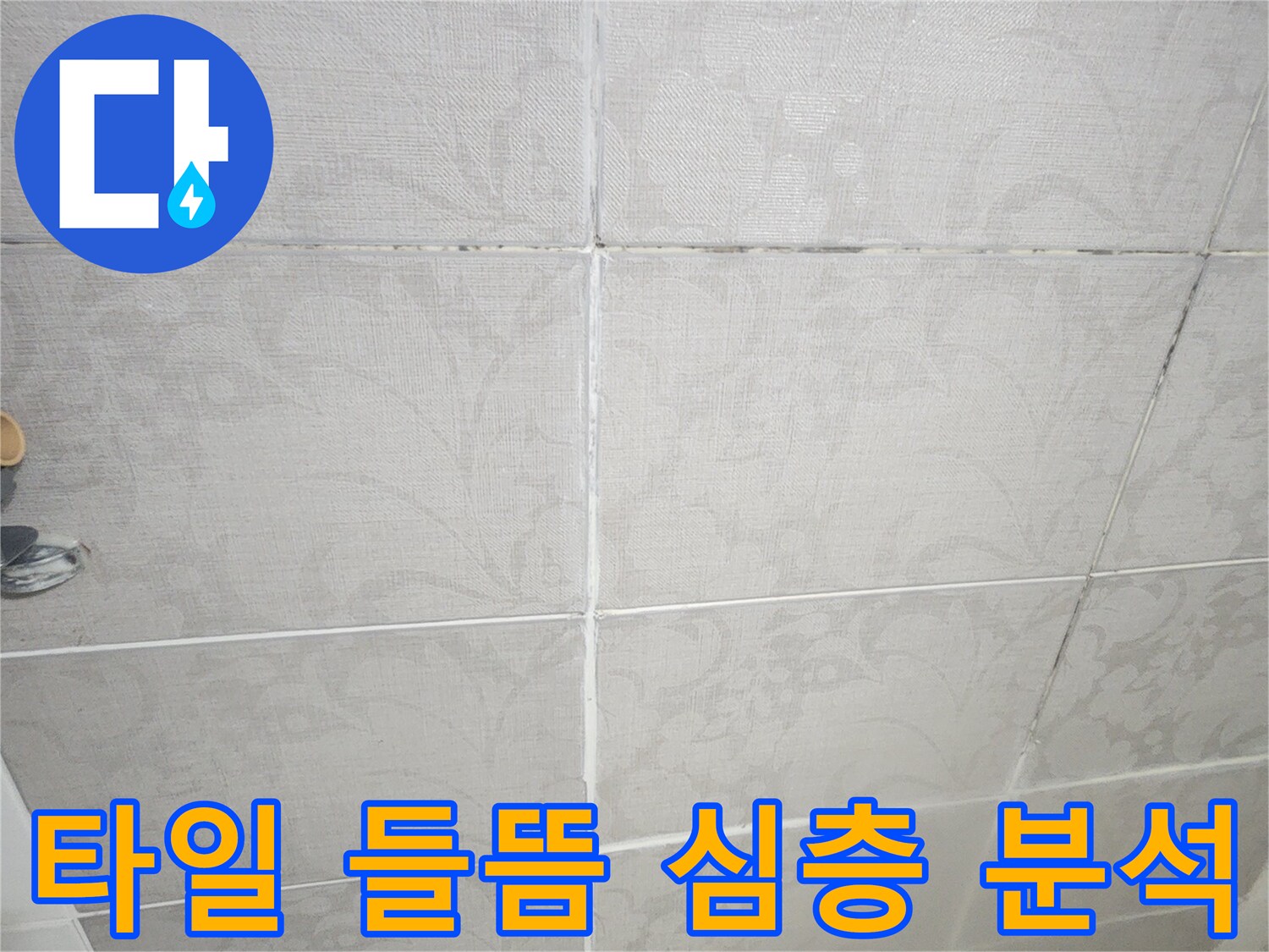 평택 아파트에서-타일 들뜸 현상을-누수 전문가가 심층 분석하여-원인을 파악하는 모습입니다.