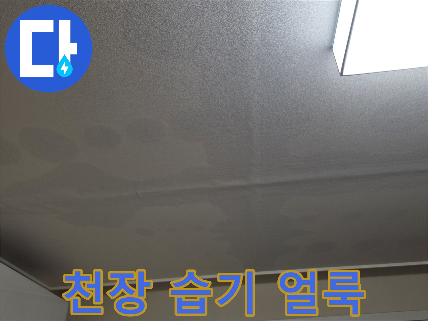 거실 천장 벽지-물샘으로 인해 넓게 번진 오염 부위