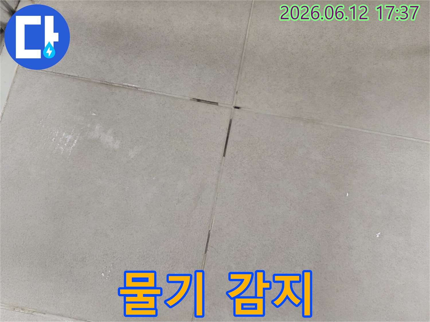 타일 바닥에서 감지된 물기를-전문가가 면밀히 확인하여 누수 여부 판단
