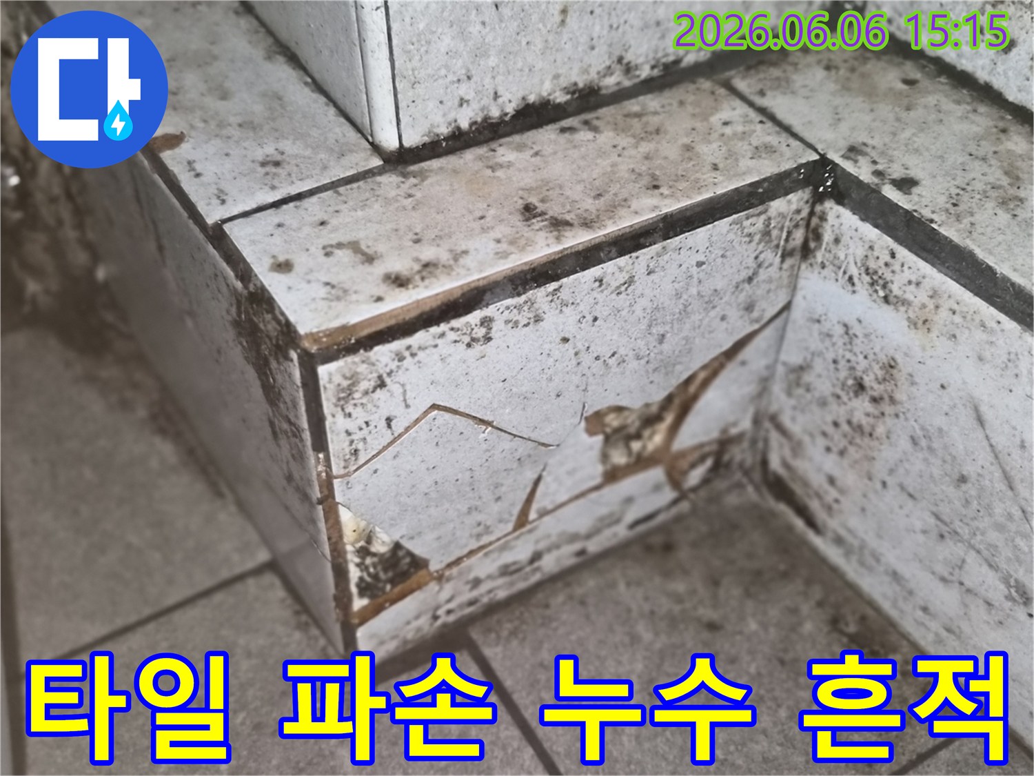 오래된 타일의 파손으로-누수가 발생한 현장을-정밀하게 보여주는 이미지