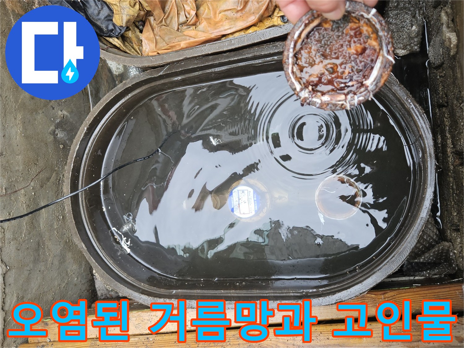 이물질로 막힌-집수정 거름망과 오염되어 정체된 물