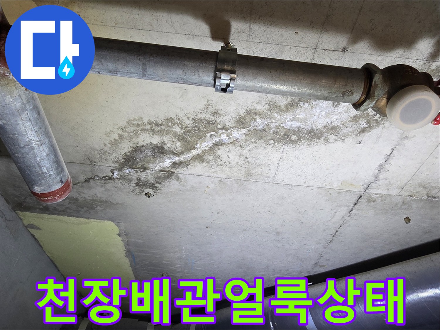 콘크리트-슬래브-표면에_나타난_배관_주변_물샘_자국