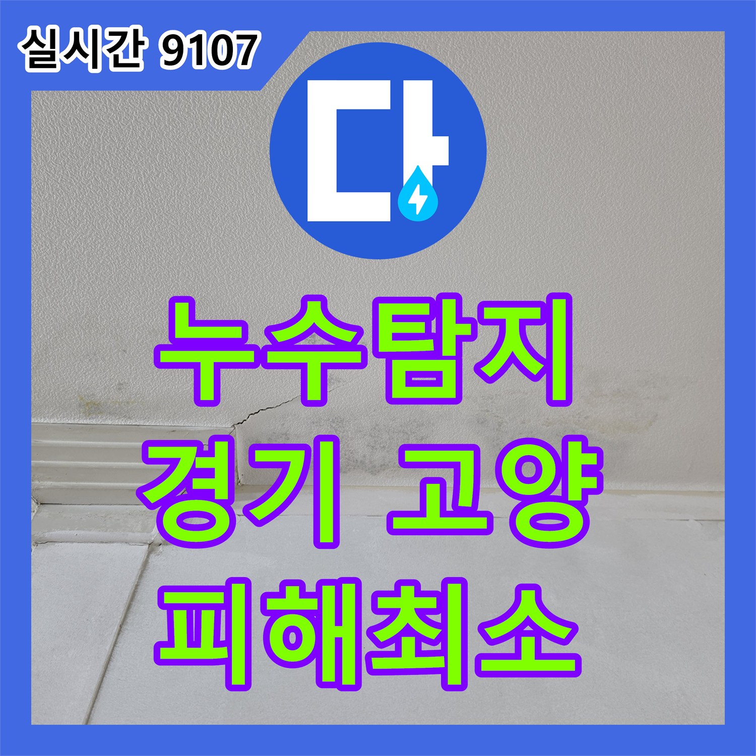 누수탐지전문업체, 천장에서 물이 새어 광범위한 얼룩과 함께 곰팡이가 번져있는 상태로 발생한 누수 문제 피해 최소화해 드린 고양시 현장