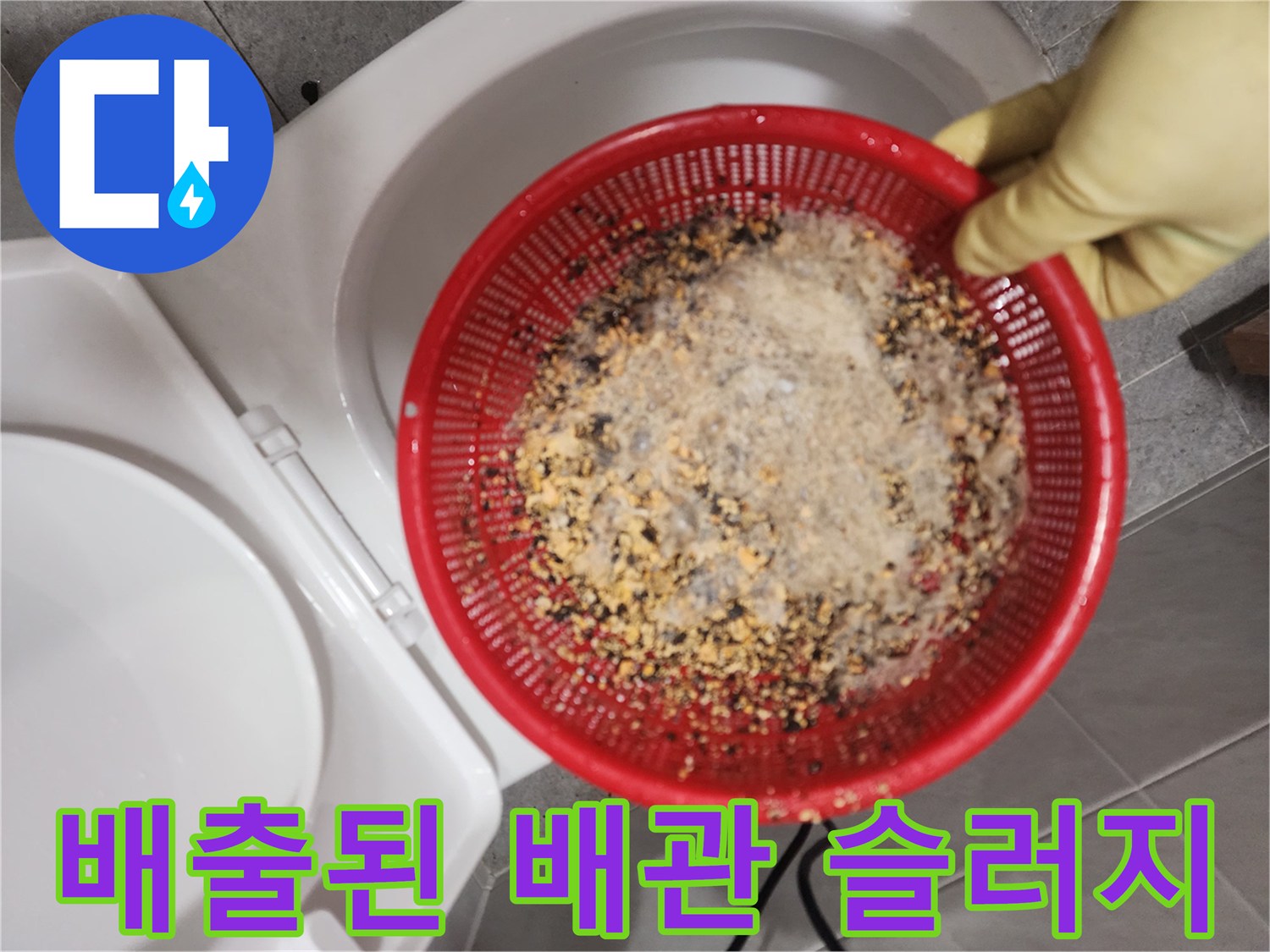 싱크대 배관 청소 후 채반에 모인 기름 덩어리와 이물질들