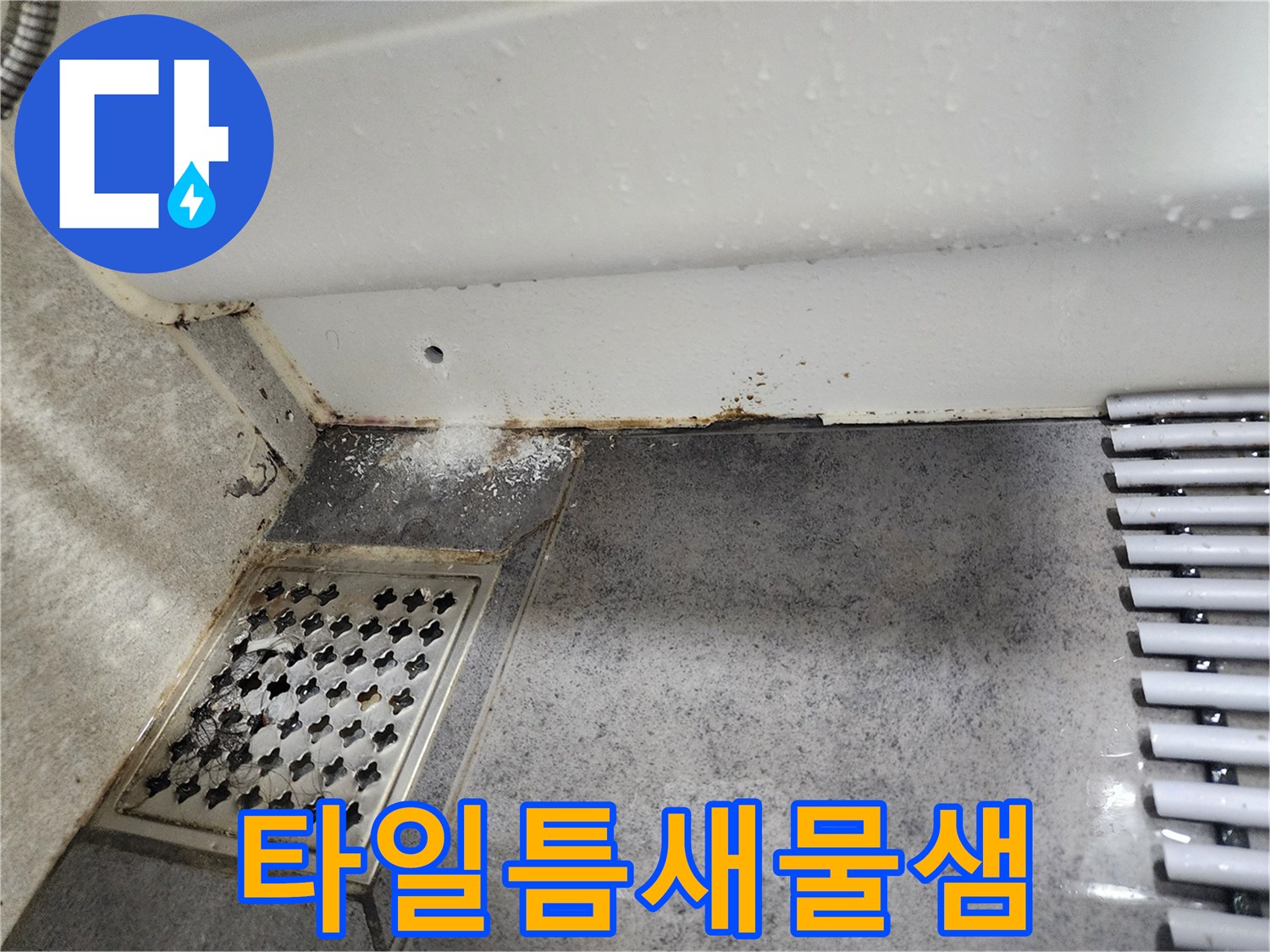타일-틈새로-물이-새어-나와-벽면에-손상을-준-누수-현장을-촬영한-사진입니다.
