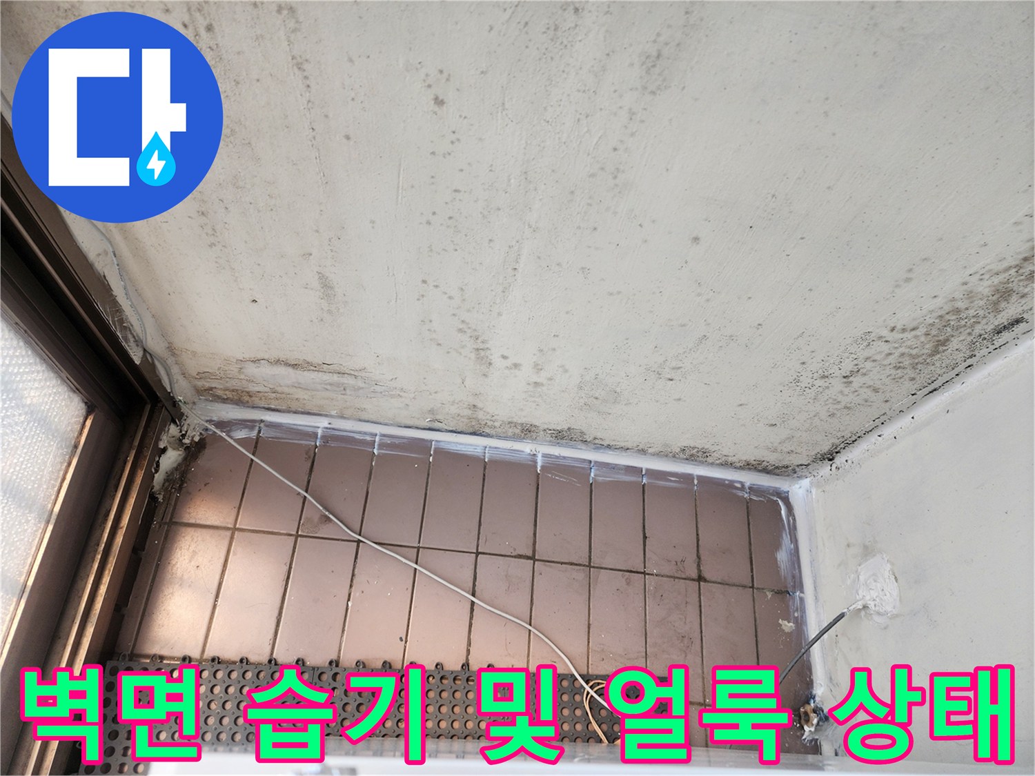 천장-끝부분의-젖은-듯한-얼룩과-오염된-벽면-상태