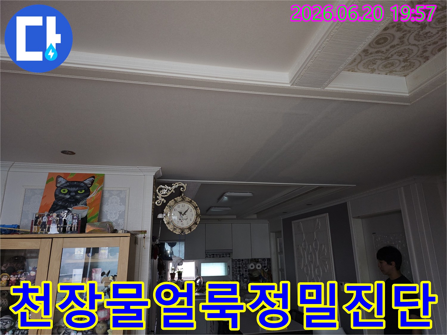 안산-상록구-아파트-천장에-생긴-물얼룩을-누수-전문가가-정밀하게-진단하는-모습입니다