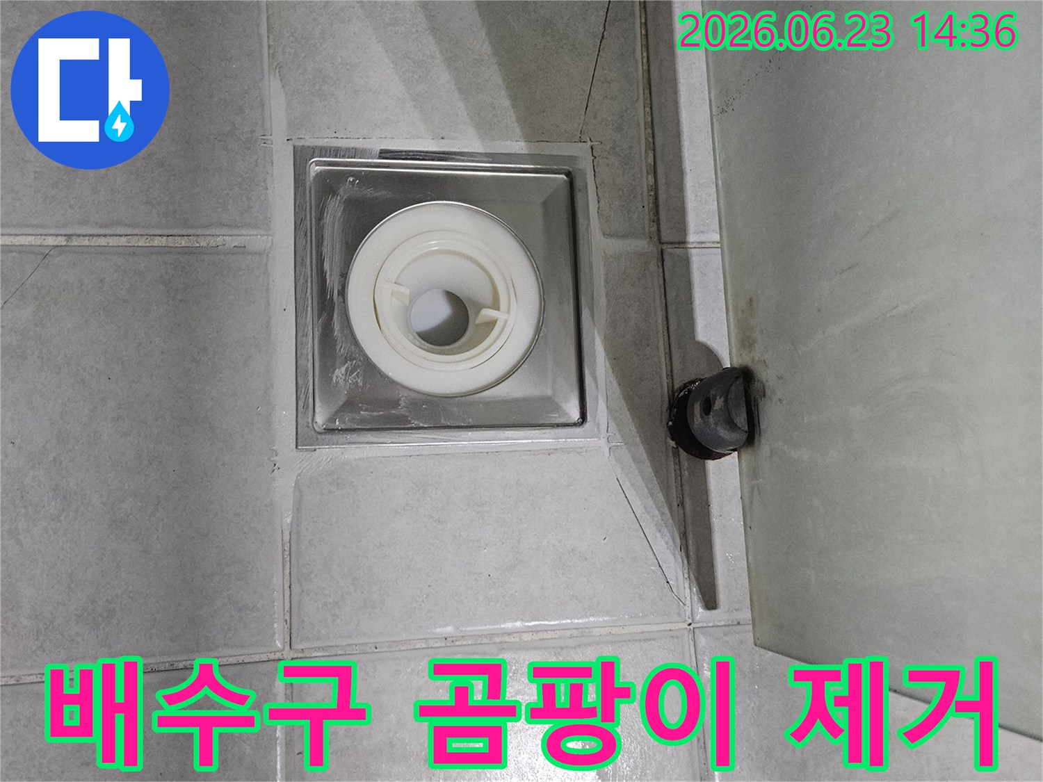 욕실 배수구 주변에-발생한 곰팡이를-제거하고-누수 원인을 해결하여-재발을 방지하는 작업