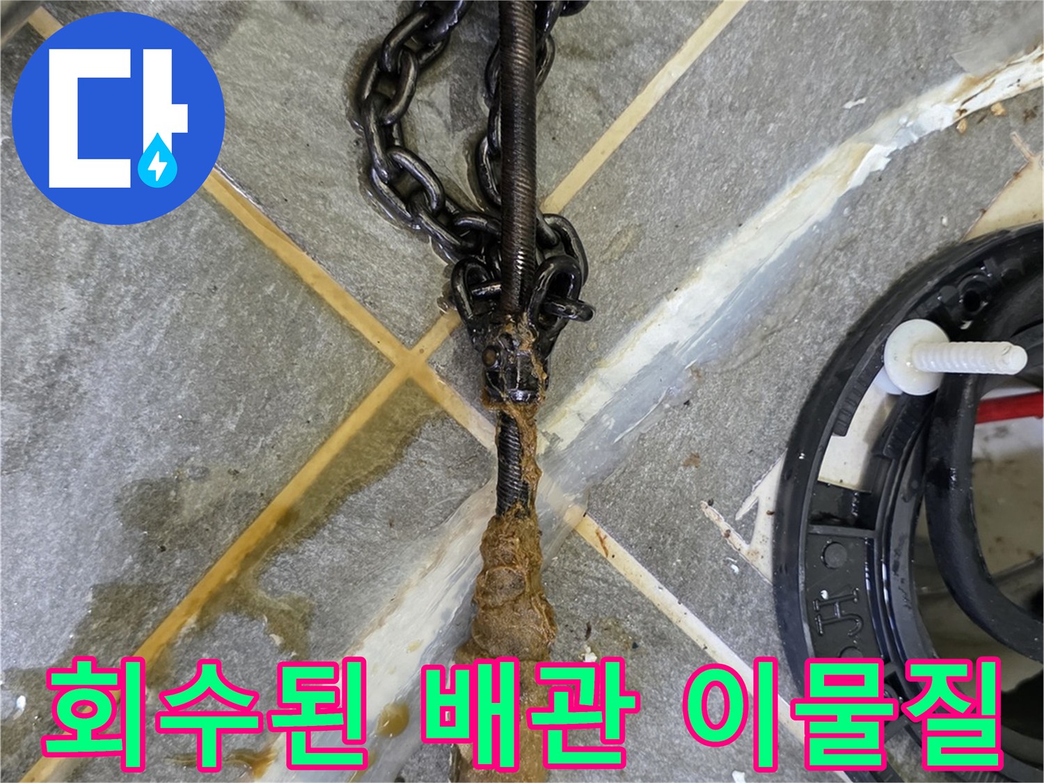 배관 내부에서 끌어올린 덩어리진 오수 슬러지