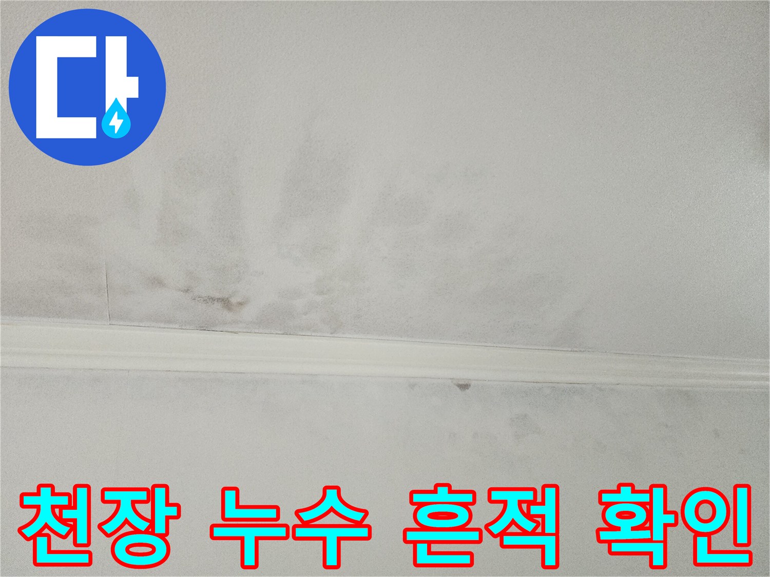 천장에 생긴-누수 흔적과-물자국-곰팡이-피해 상황을-보여주는 이미지입니다
