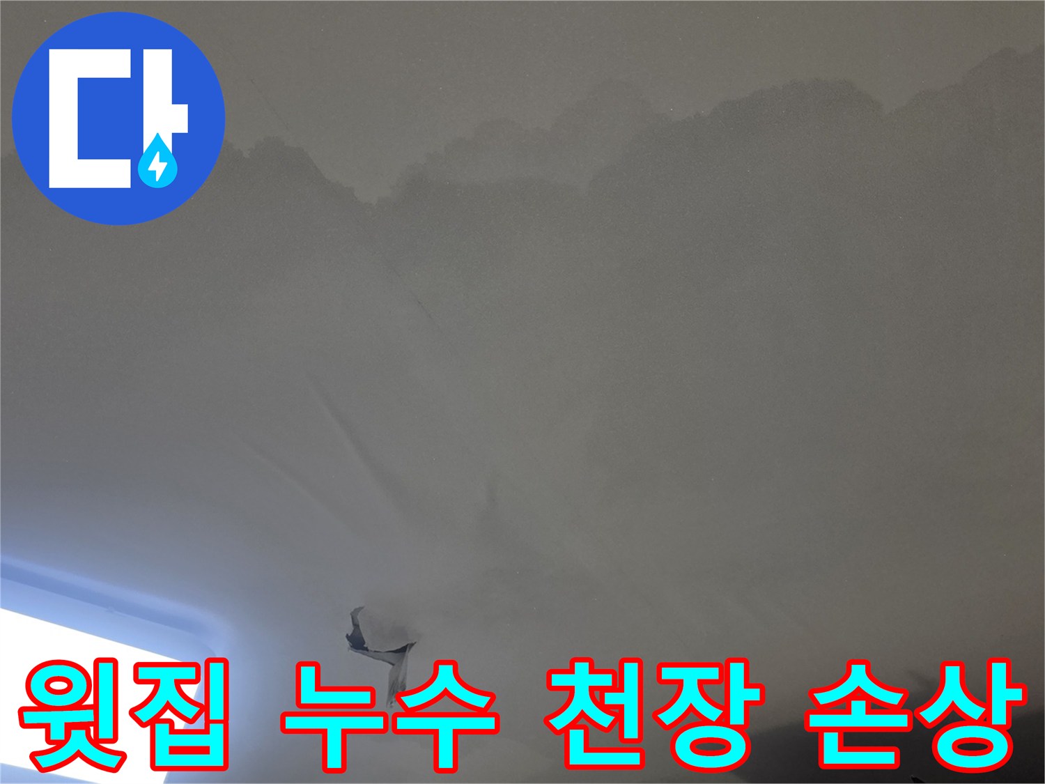 누수로-인한-천장-손상과-곰팡이-징후가-명확하게-드러나는-주택-내부-사진입니다