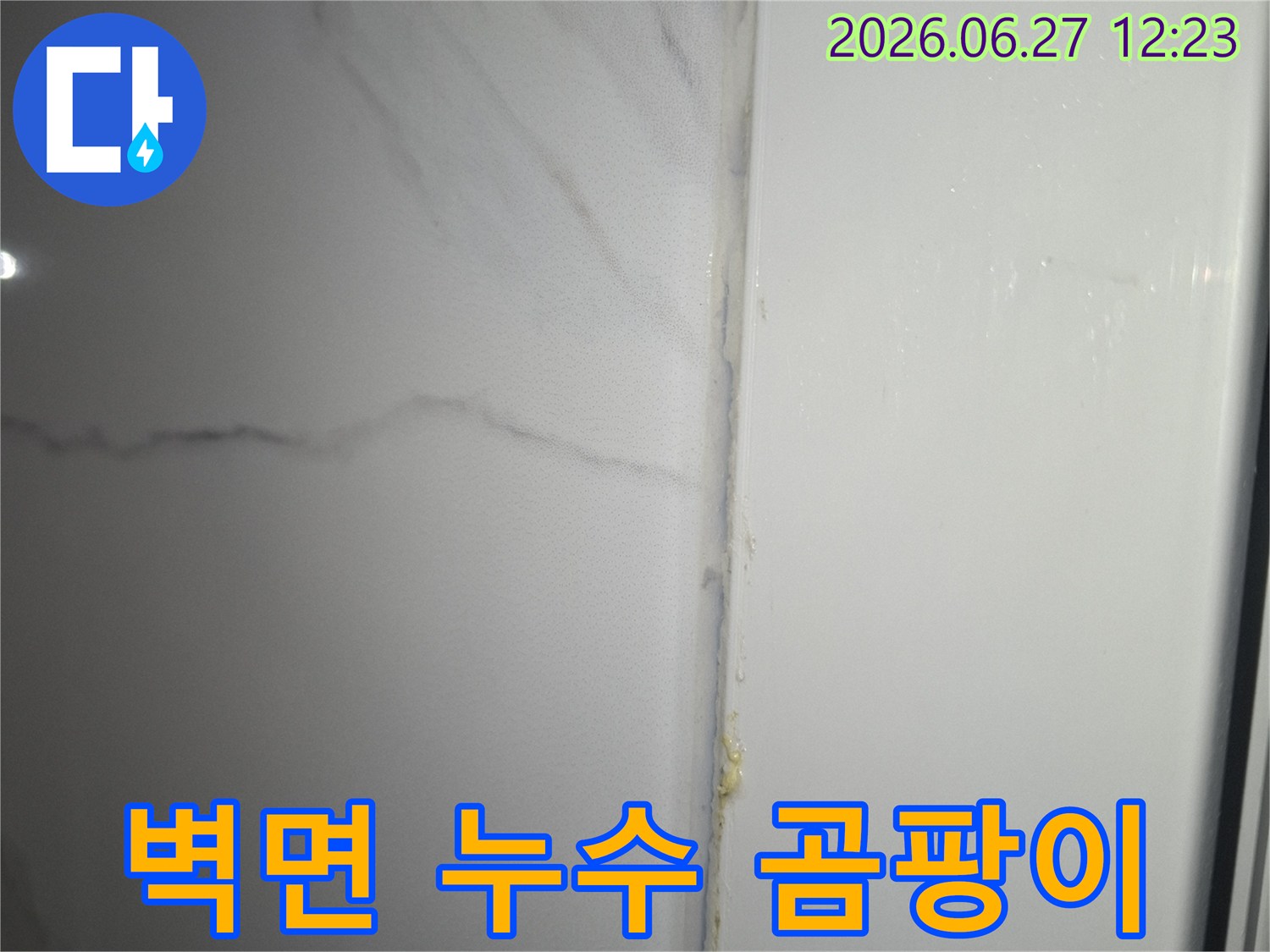 욕실-벽면-타일-줄눈에서-누수-징후가-발견되어-곰팡이-발생-전에-조치가-필요함을-보여주는-사진입니다