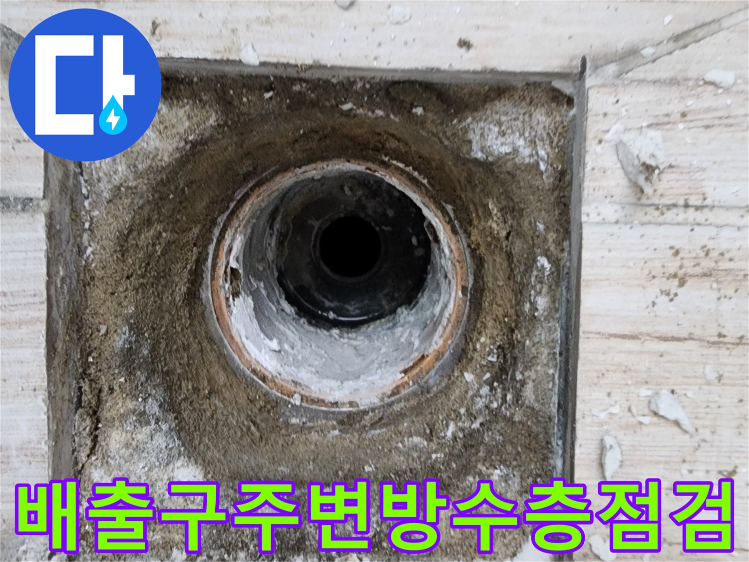 배수 유가 주변의 방수 층과 배관 연결부 점검 모습