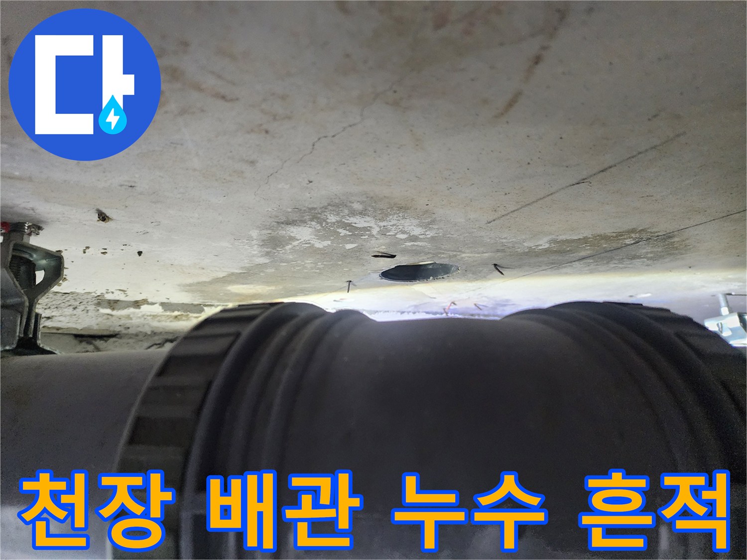 성북구 현장-화장실 천장 마감재에 발생한 누수 얼룩과 배관 상태