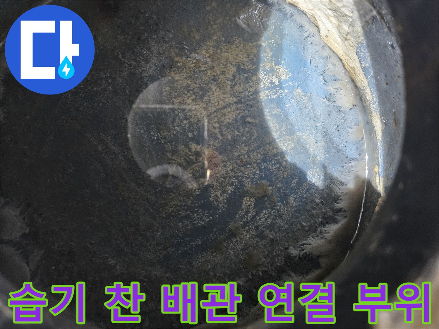 용인 처인구 세측실-물에 젖은 배관 연결부의 상세 모습입니다.