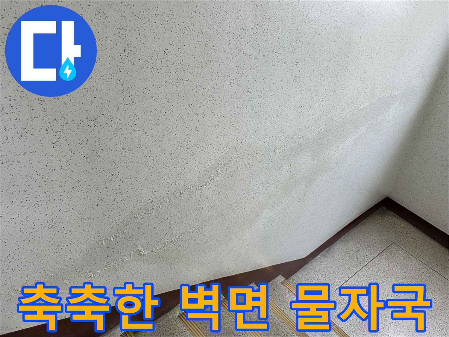 물샘 현상으로 인해 넓게 번진 벽지 수분 침투 부위